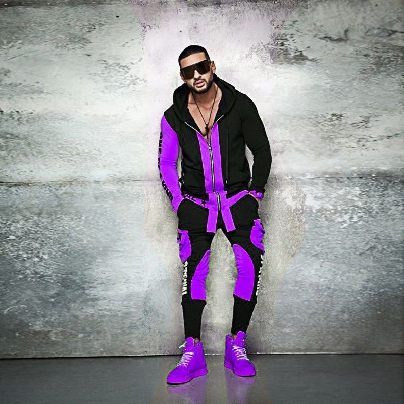 European size spring and autumn men's youth dual color cool hooded sweatshirt two-piece set jogging sportswear_voghion.com