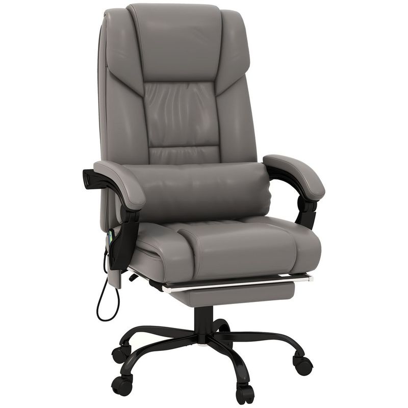 Vinsetto High Back PU Leather Massage Office Chair, 6 Vibration Points, Ergonomic With Footrest, Adjustable Height, Remote, Gray_voghion.com