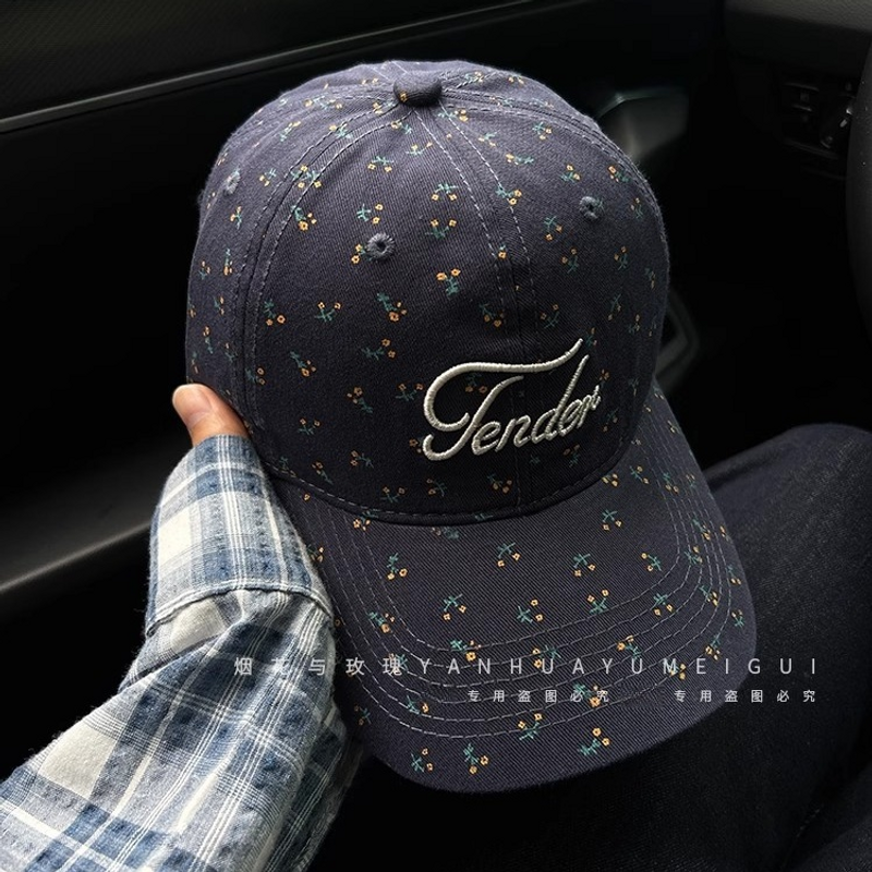 South Korea Dongdaemun Wind Soft Top Small Floral Baseball Hat Embroidery Letters Casual Pink Cap Female Face Small_voghion.com