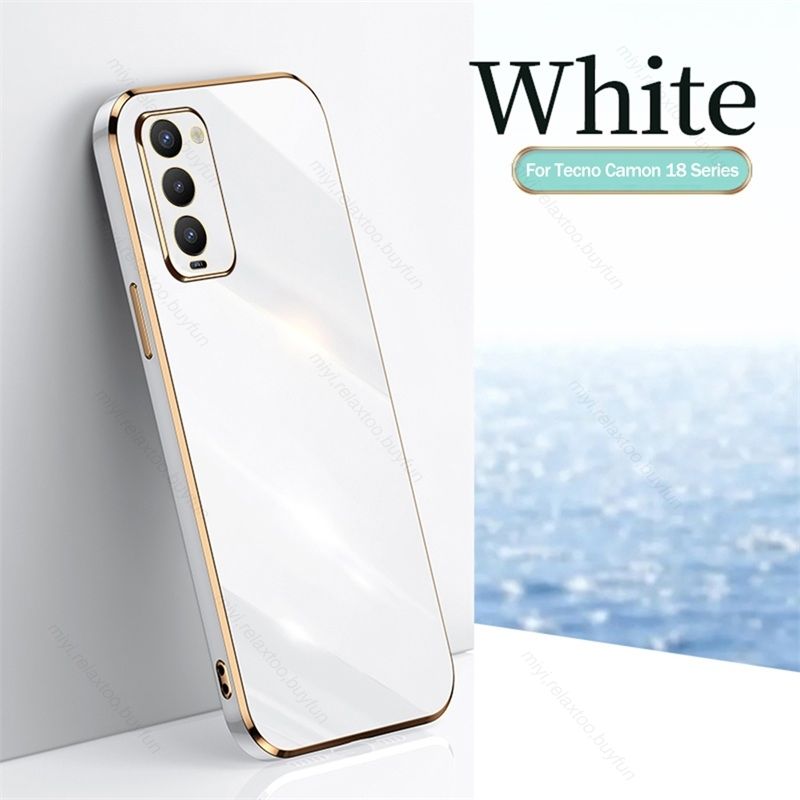 Placcatura quadrata Cornice in oro TPU Soft Protect Cover per Tecno Camon 18 Custodia per fotocamera antiurto Coque per Tecno Camon18 Camon_voghion.com