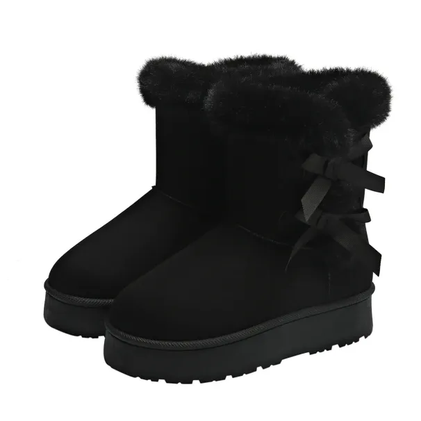 Fleece Lined Thickened Snow Boots With Slip On Design New Winter 2025 Model Thick Sole Furry Opening Bow - Knot Warm And_voghion.com