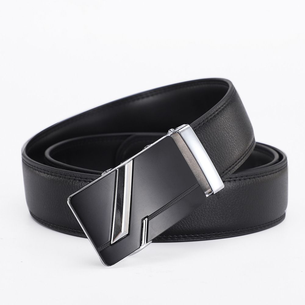 Men's Business Automatic Buckle Belt – 2-Layer Genuine Leather, Zinc Alloy Buckle, Versatile Style_voghion.com