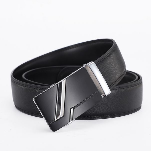 Men's Business Automatic Buckle Belt – 2-Layer Genuine Leather, Zinc Alloy Buckle, Versatile Style_voghion.com