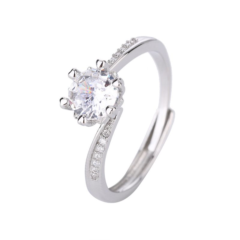 New Fashion Six-Prong For Women, Niche Light Luxury Single Row Cluster Diamond Simulation Ring, Zircon Proposal Ring_voghion.com