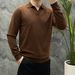 Autumn new high-end Lyocell Tencel wool men's knitted sweater solid color seagull collar long sleeved base polo shirt_voghion.com