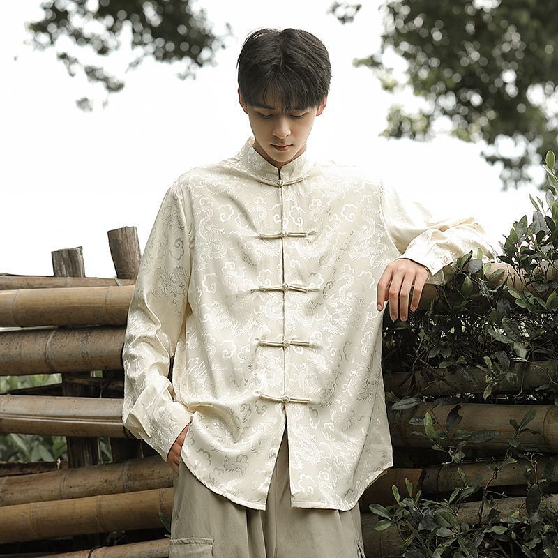 Tang seide hemd in große größe, lose Chinesischen stil stehkragen langarm hemd, frühling und sommer neue stil,_voghion.com