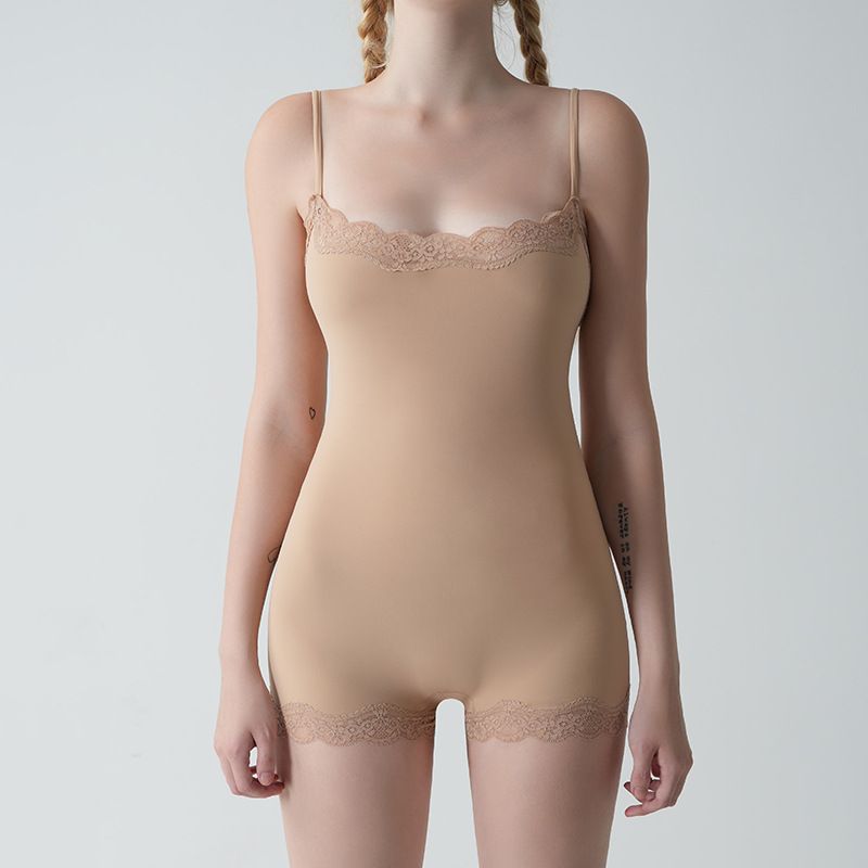 SKIMS Kardashian LACE European And American Lace Suspender Jumpsuit Flat Angle Nude Skin Friendly Abdomen Hip Lifting Yoga Clothes_voghion.com