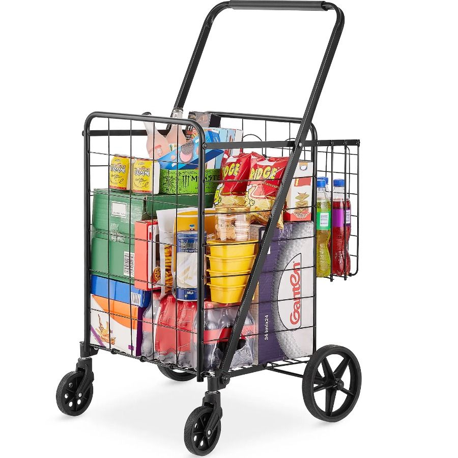Capa Grocery 110 Double Swivel Cart, LBS Large Cart With Jumbo Wheels, Duty Shopping 360° Heavy Cart, Utility Folding Baskets,_voghion.com