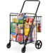 Capa Grocery 110 Double Swivel Cart, LBS Large Cart With Jumbo Wheels, Duty Shopping 360° Heavy Cart, Utility Folding Baskets,_voghion.com