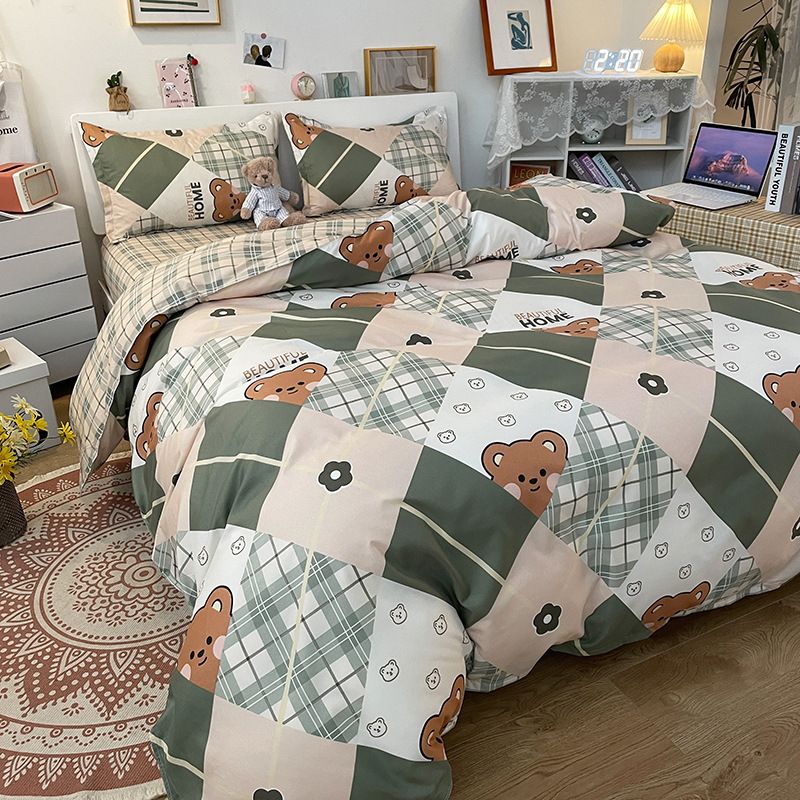 Small fresh four bed sheets and duvet covers, spring student dormitory three set of single piece cartoon bedding_voghion.com