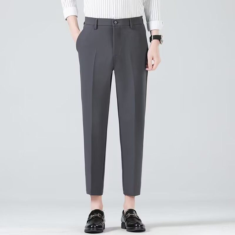 Herrenbekleidung Herren Slim Fit Anzughose für Business Casual - Gerader Schnitt, knitterfrei & leichte Polyestermischung - Schwarz, Dunkelgrau_voghion.com