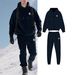 Men's Solid Color Fleece Hoodie & Jogger Set, Plush Lined Zip-Up Jacket With Matching Pants, Winter Loungewear_voghion.com