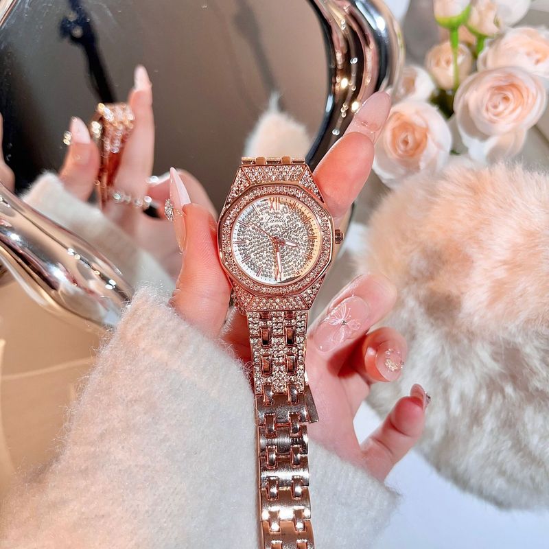 Damen Set Mode Quarzuhr Neues Modell Herren Volldiamant Armbanduhr_voghion.com