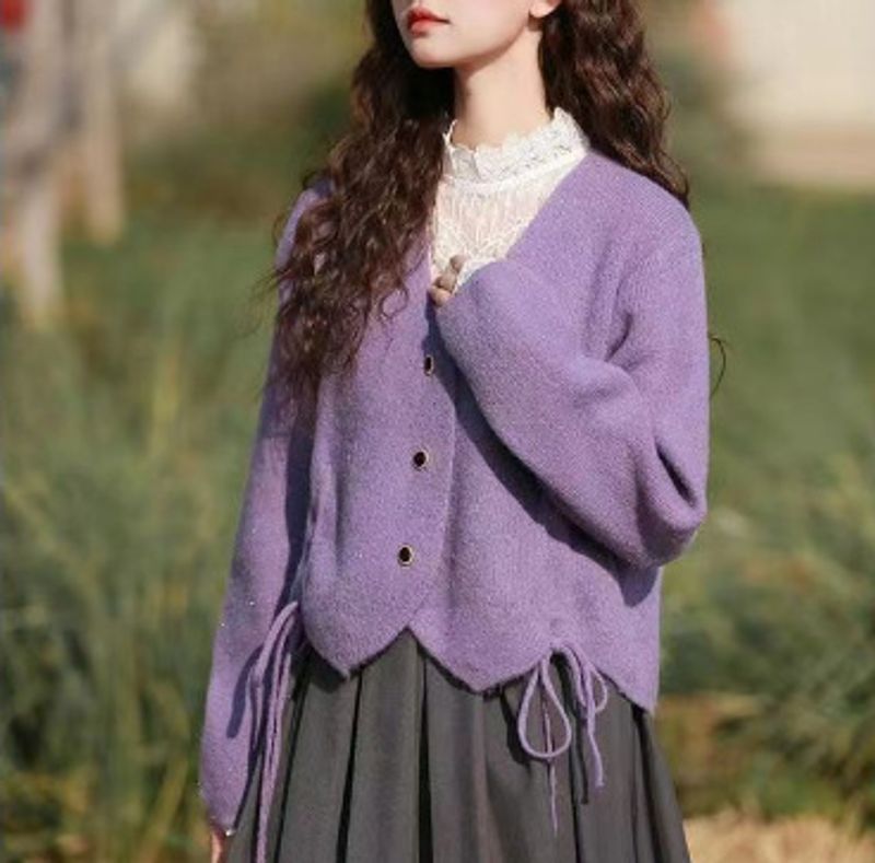 Giacca cardigan in maglia, autunno e inverno versione coreana con scollo a V, nuova moda, morbida giacca maglione da donna_voghion.com