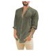 Men's Clothing Loose Linen Cardigan Solid Color Casual Stand Collar Long Sleeve Shirt_voghion.com