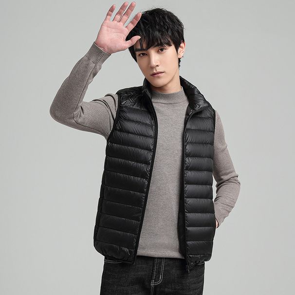2025 Lightweight Down Vest Men's Short Winter Men's Stand Up Collar Fashion Down Vest Men's Down Jacket Trend_voghion.com