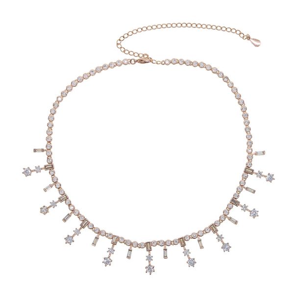 Nowy damski krótki naszyjnik choker pełen diamentów cyrkon srebrny różowo-złoty naszyjnik biżuteria_voghion.com