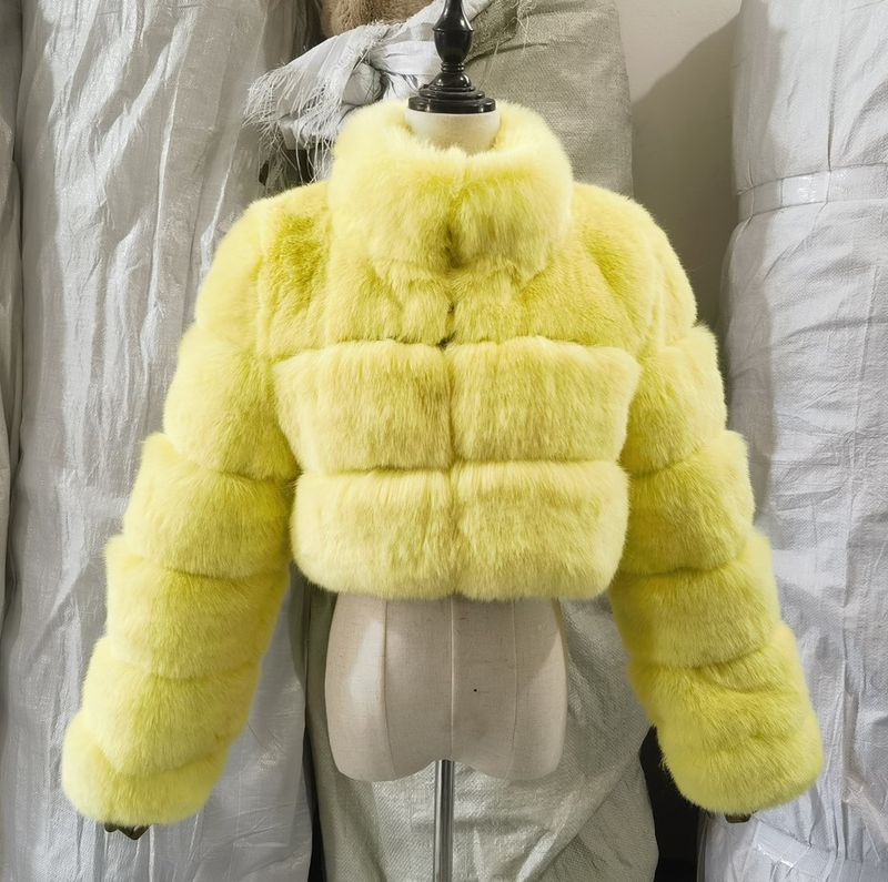 Women's fashion imitation fur coat women stand collar long sleeves_voghion.com