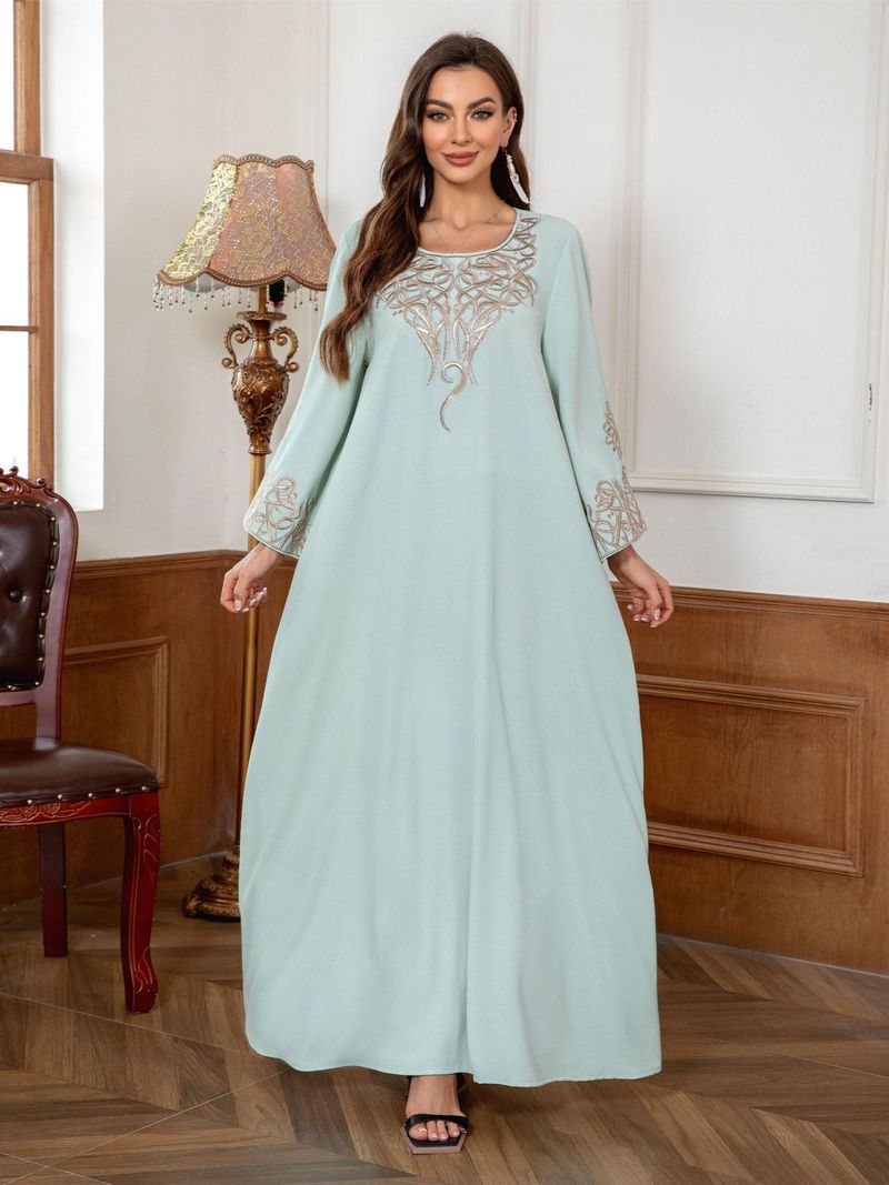 Muslim Robe Women's Simple Embroidered Dress Kaftan Dresses_voghion.com