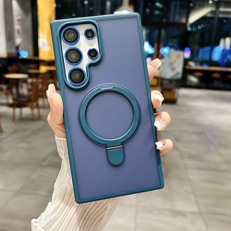 Luxury For Samsung Metal Lens Holder Magnetic Charging Phone Case For Galaxy S24 Plus Ultra._voghion.com
