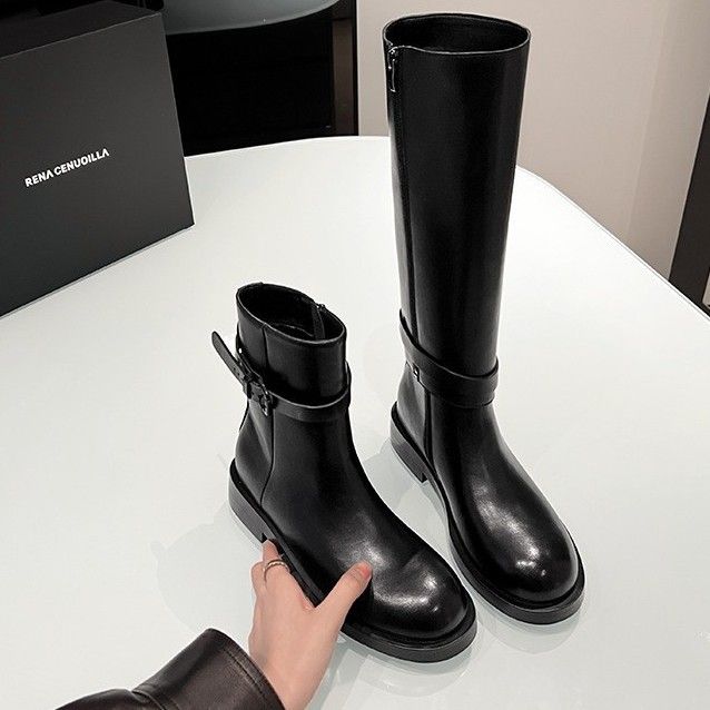 ANN Same Style~ One Shoe Two Ways Over-the-Knee For Women 2024 Winter New Design Sense Niche Black Slimming Long Boots_voghion.com