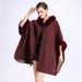 Elegant Hooded Cape Coat For Women - Soft Faux Fur Trim, Double-Faced Wool Blend, Versatile Layering Piece For Fall & Winter_voghion.com