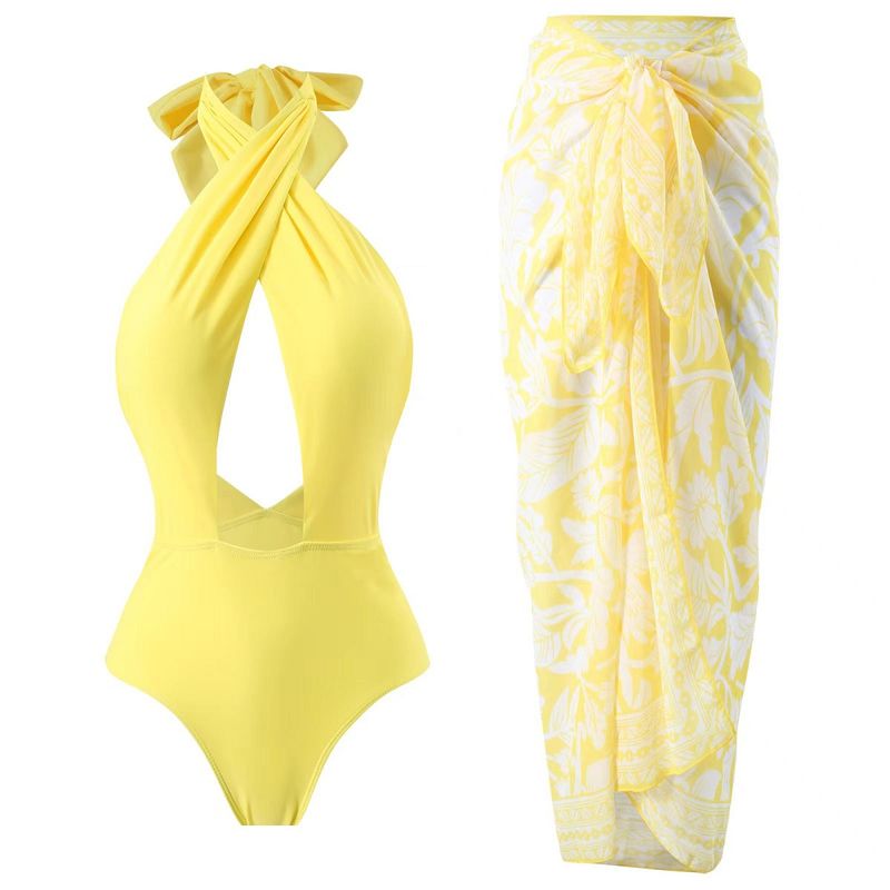 New Cross-halter Solid Color One-piece Swimsuit_voghion.com