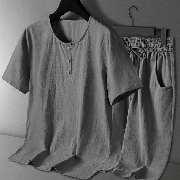 Abito estivo in cotone con maniche corte e sottili, completo in lino, stile cinese, abbigliamento da nonno per uomo Hanfu_voghion.com