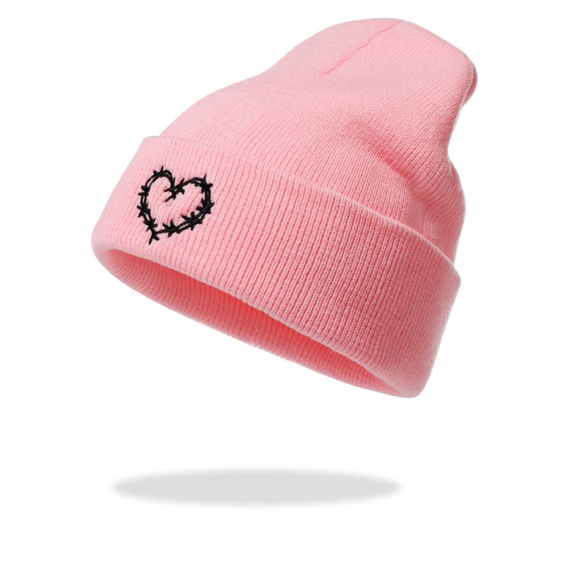 Hat Embroidery Heart Knitted Hat Wool Hat Simple Versatile Personalized Cold Hat Men's and Women's Outdoor Leisure Pullover Hat_voghion.com