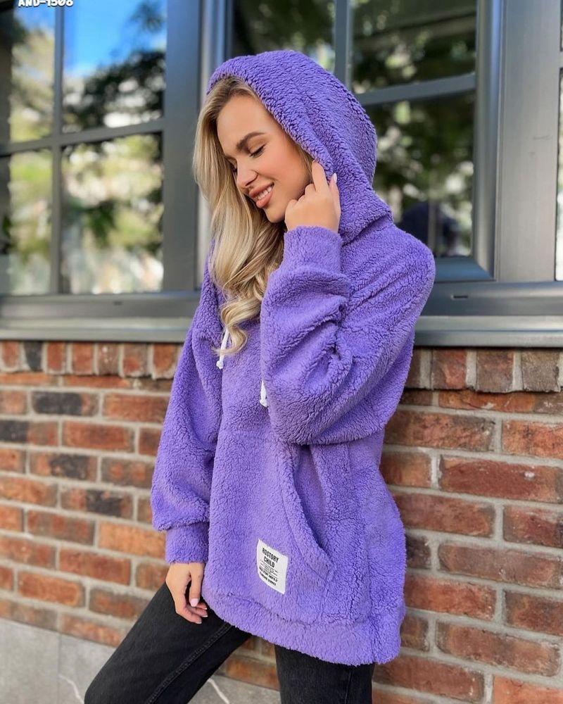 Langärmliger Pullover-Fleece-Kapuzenpullover aus Flanell mit lockerer Kapuze für Damen_voghion.com