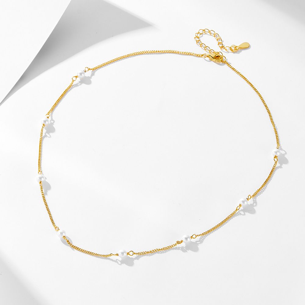 Collana di perle in argento sterling S925 da donna, elegante girocollo a strati, catena per clavicola, stile minimalista e leggero._voghion.com