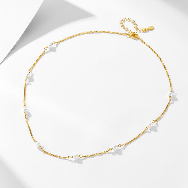 Collana di perle in argento sterling S925 da donna, elegante girocollo a strati, catena per clavicola, stile minimalista e leggero._voghion.com