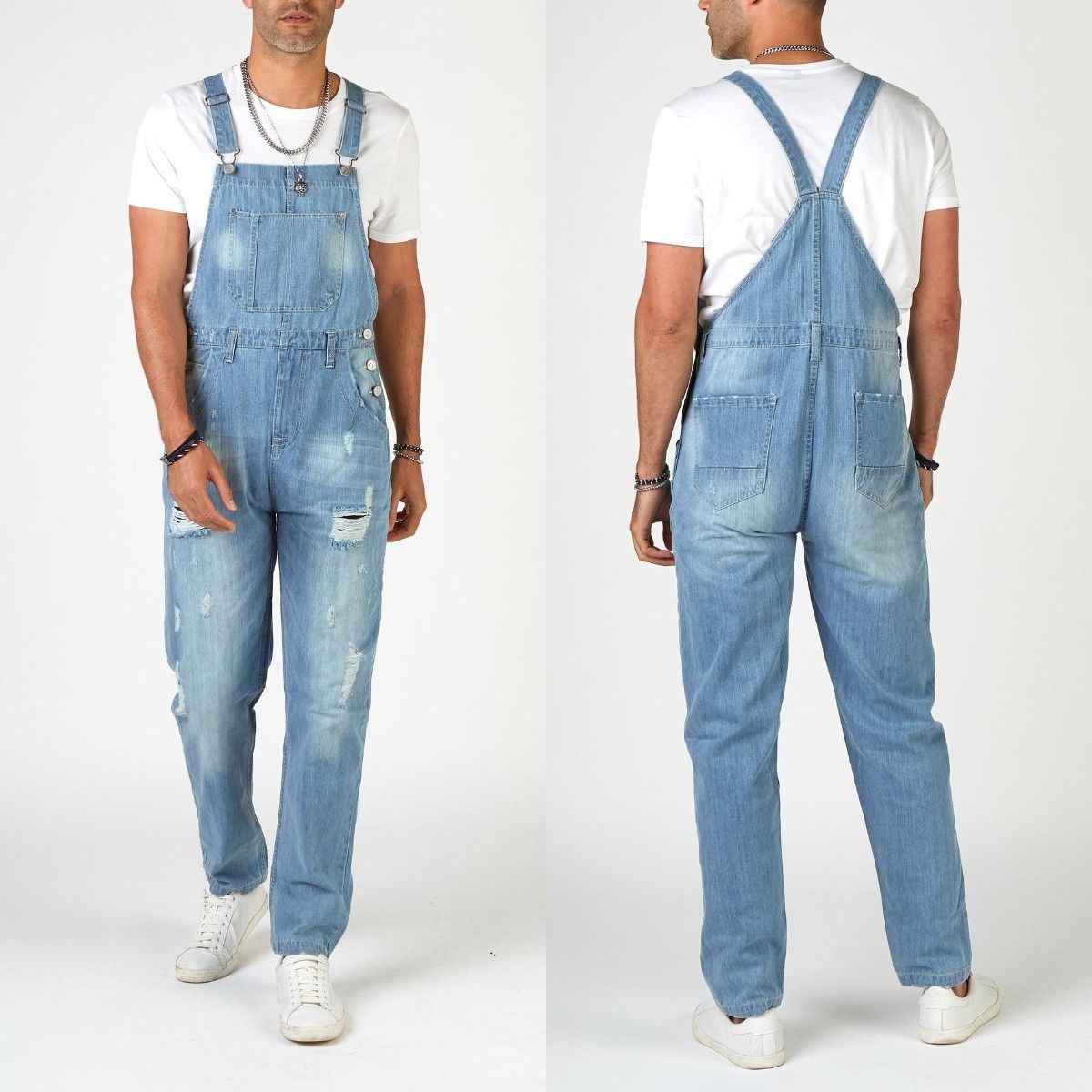 New summer streetwear ripped overalls high waisted men's jeans_voghion.com