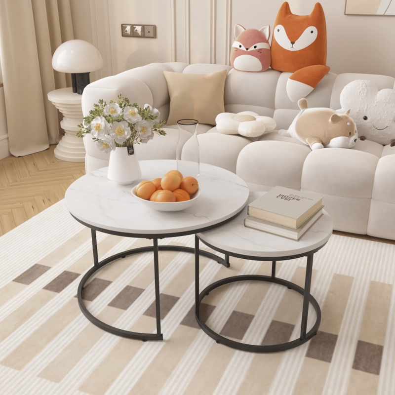 Nesting Coffee Table Set Of 2, 27.6inch Round Coffee Table Industrial Wood Finish With Sturdy Metal Frame, End Table Side Tables For Living Room Bedroom Balcony Yard_voghion.com