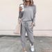 Women's round neck solid color T-shirt base casual pants suit_voghion.com