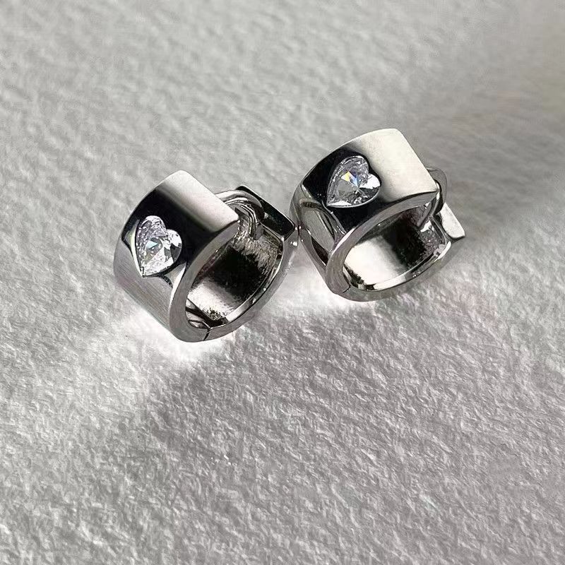 Orecchini a cerchio con doppio strato di zirconi blu per donna con ago in argento, Niche Design Sense Ear Cuff_voghion.com