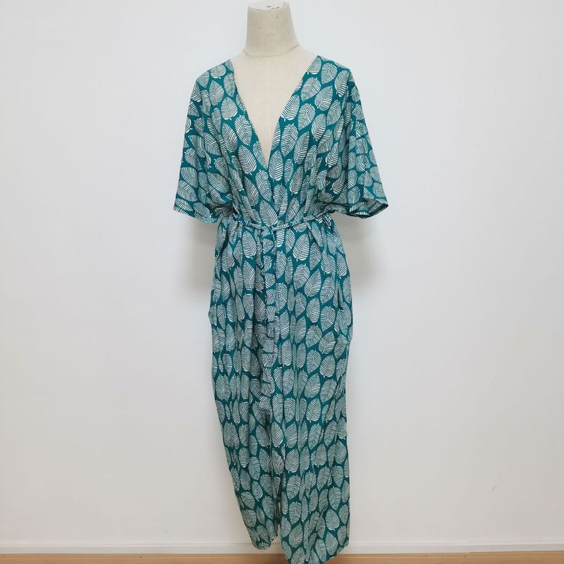 Women's Beach Cover Up – 100% Cotton Leaf Print Kimono – Lightweight Sun Protection Swimwear Wrap – Plus Size Friendly – Vacation Essentials_voghion.com