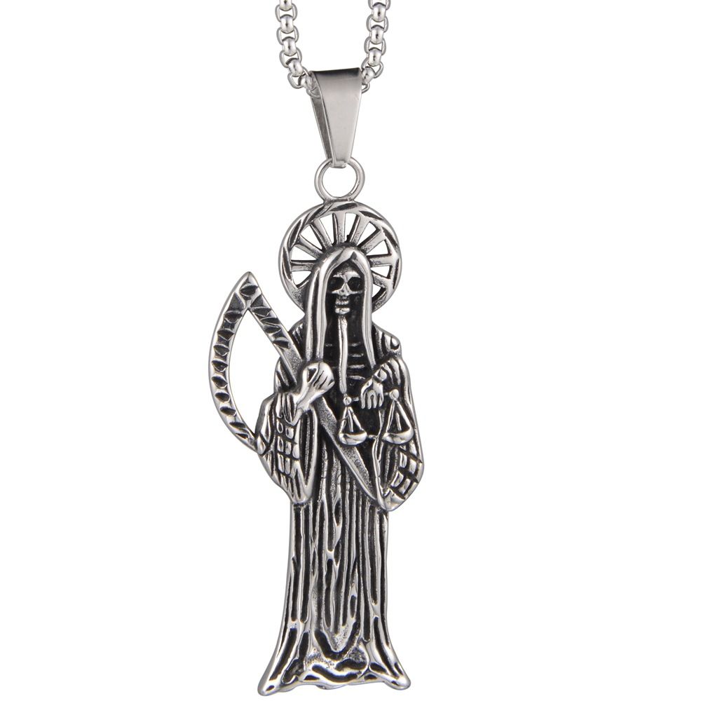 Modieuze en populaire hiphop titanium stalen sikkel doodshanger persoonlijkheid mannen en vrouwen casual koppel ketting_voghion.com