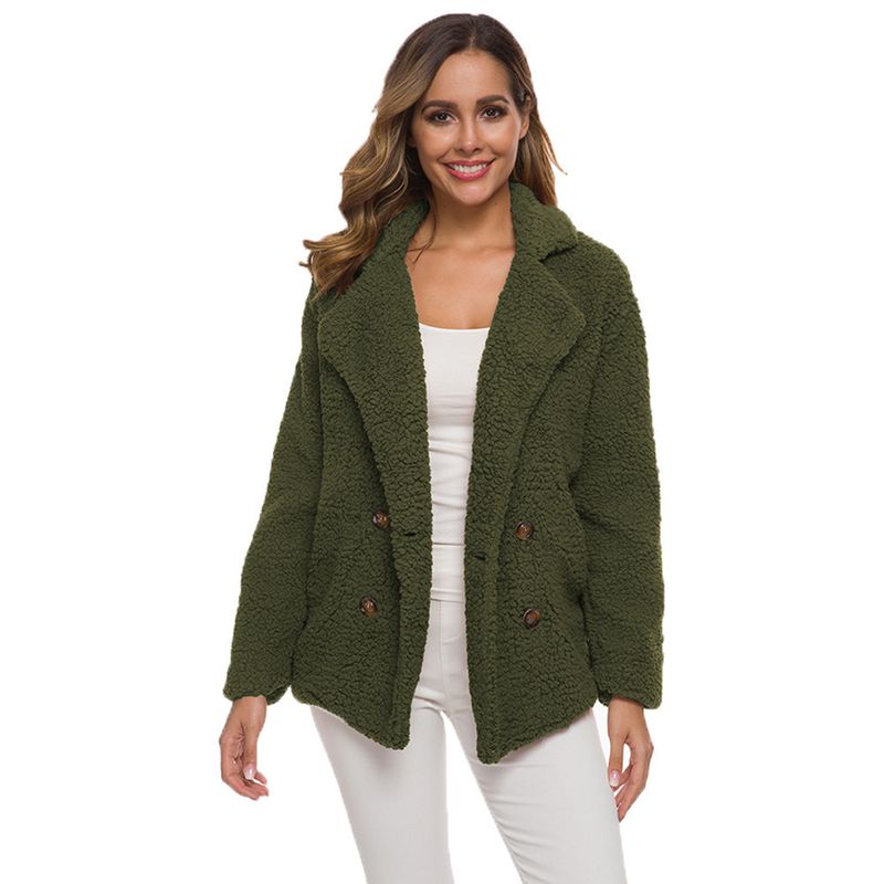  Damen-Revers-Zweireiher, lockere Lamm-Plüschjacke, Lammwolljacke für Damen_voghion.com