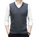 Men's Sleeveless Solid Color Knitted Vest For Middle Aged Men V Neck Thickened Pullover Knitted Vest For Dads_voghion.com