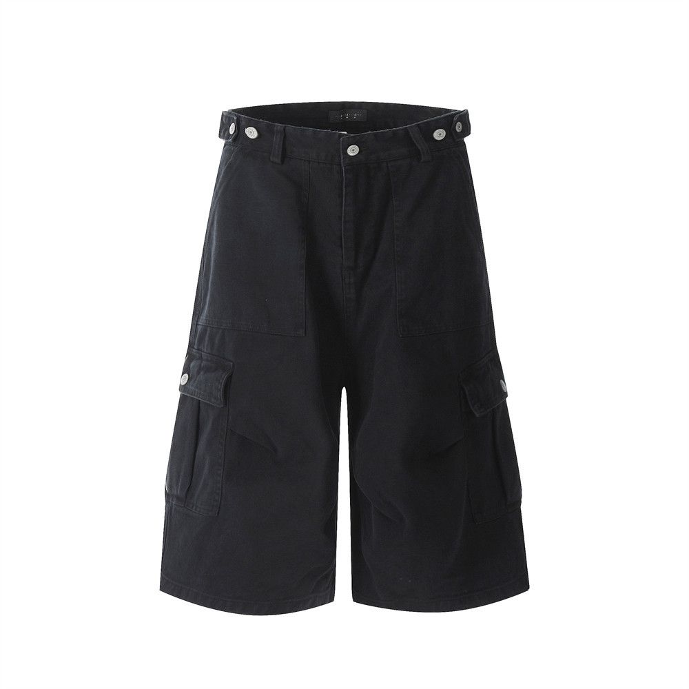 Herrenbekleidung High Street Lockere Arbeitsshorts mit weitem Bein Herren-Sommer-Plissee-Design Abgenutzte, verwaschene Jeansshorts_voghion.com