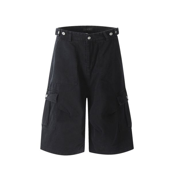 Herrenbekleidung High Street Lockere Arbeitsshorts mit weitem Bein Herren-Sommer-Plissee-Design Abgenutzte, verwaschene Jeansshorts_voghion.com