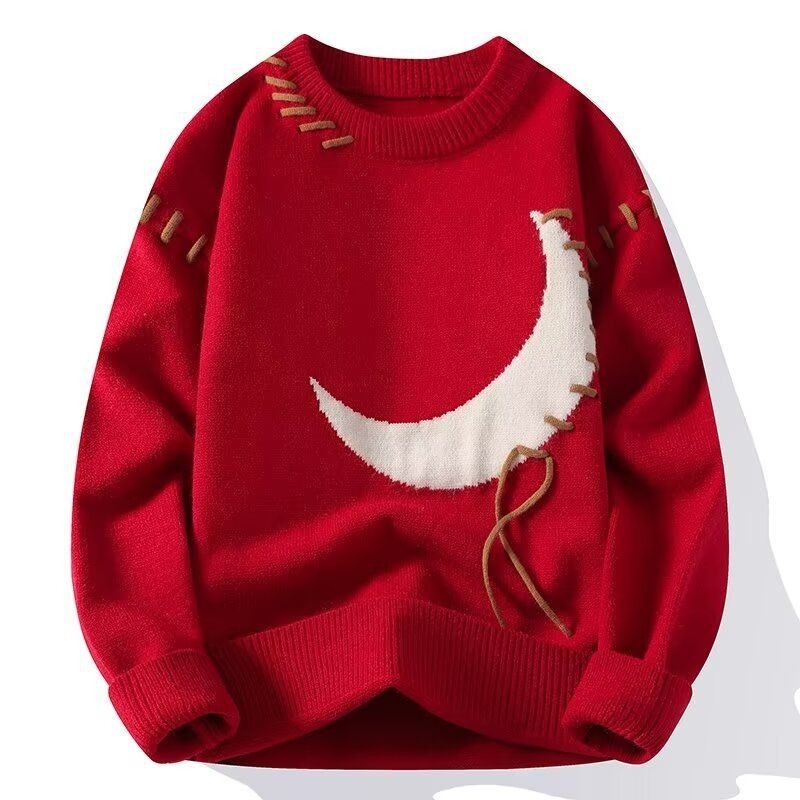 ​​Men's Oversized Cable-Knit Sweater – Soft & Breathable Pullover For Layering (Black, White, Red, Star Print)​​_voghion.com