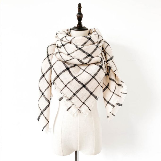 Unisex Siyah ekose eşarp Beyaz ekose kare eşarp şal_voghion.com