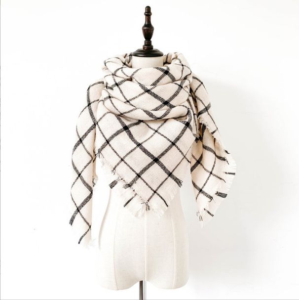 Unisex Siyah ekose eşarp Beyaz ekose kare eşarp şal_voghion.com