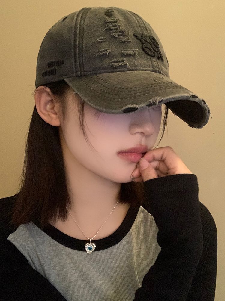 Casquette de baseball rétro déchirée pour femme, printemps et été, délavée, polyvalente, grande circonférence de la tête_voghion.com