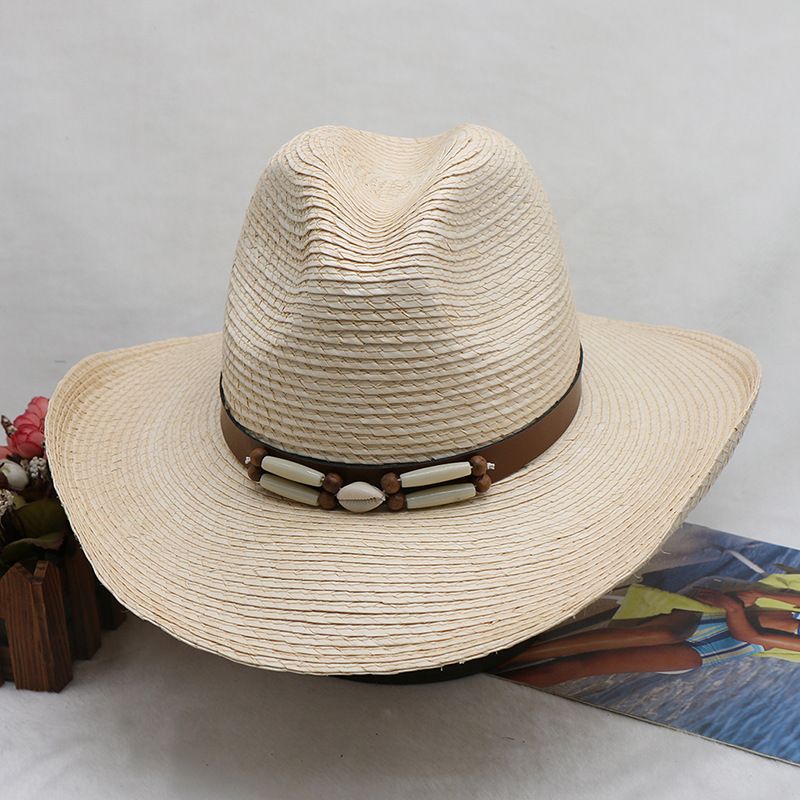 Natural straw braided cowboy hat new travel shopping style large straw hat wide_voghion.com