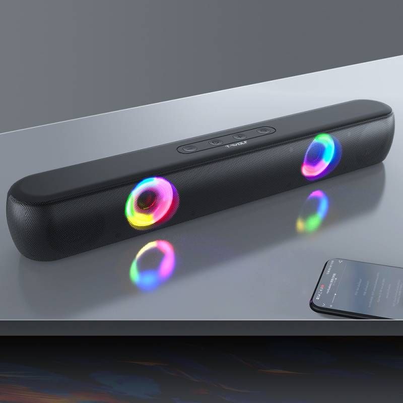 T-WOLF long RGB light-emitting bluetooth speaker B320 game home stereo 3d high quality typeC speaker_voghion.com