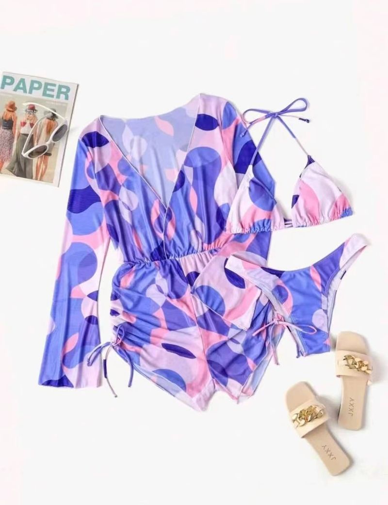 2024 European  New Three Piece Swimsuit Women's Bikini One Piece Long sleeved Mesh Cover Top Bikini_voghion.com