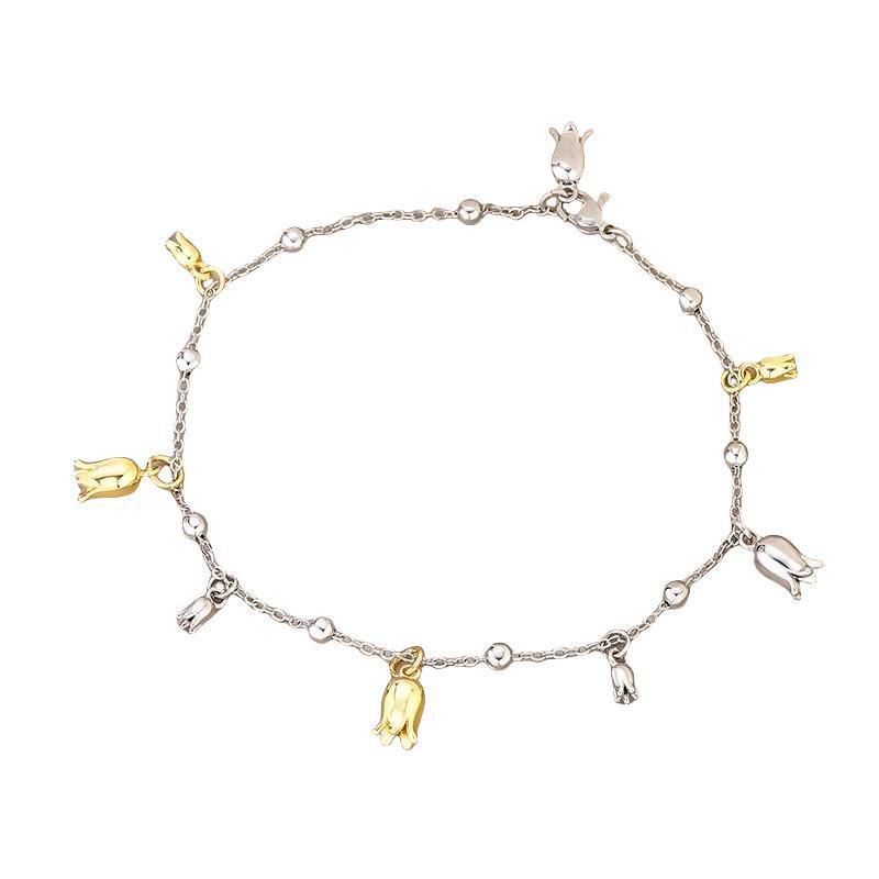 High end, light luxury, simple personality, tulip anklet, fashionable lily of the valley flower pendant, niche design, texture, vintage gift_voghion.com